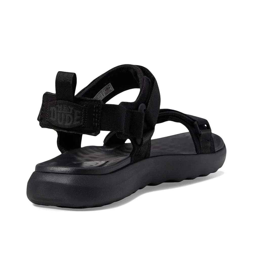 Hey Dude Carson 40712-060 Sandals Men's Black Leather Adjustable Strap DDK1326
